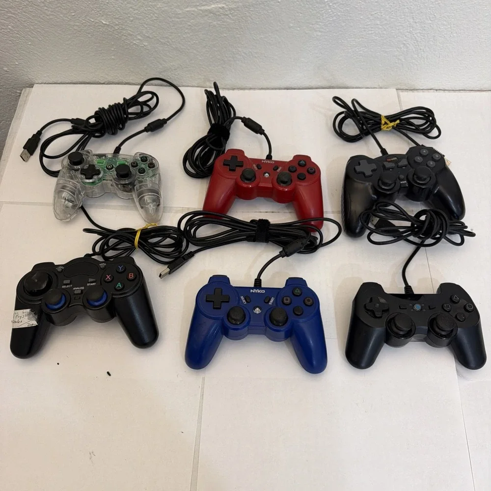 Lot (6) USB Wired Controllers PS3 Nyko Gigaware RadioShack Afterglow Untested